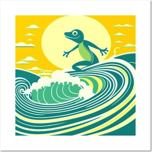 Abstract Surfing Frog on a Surfboard Posters and Art